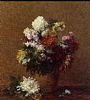 Bouquet Canvas Paintings - Large Bouquet of Chrysanthemums